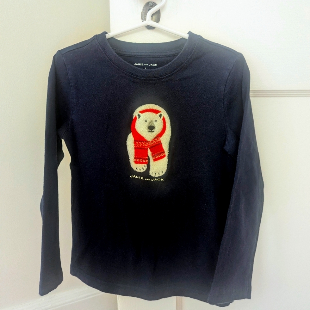 Janie and Jack navy polar bear long-sleeve tee
